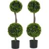 Christopher Knight Home Alene Set of 2 49”H Pre-Potted Artificial Tree Indoor with Black Plastic Pot, Artificial Topiary Bay Tree Ball with Nursery Pot, Faux Tree with Natural Wood Trunk, Green(Green/34”h)