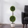 Christopher Knight Home Alene Set of 2 49”H Pre-Potted Artificial Tree Indoor with Black Plastic Pot, Artificial Topiary Bay Tree Ball with Nursery Pot, Faux Tree with Natural Wood Trunk, Green(Green/34”h)