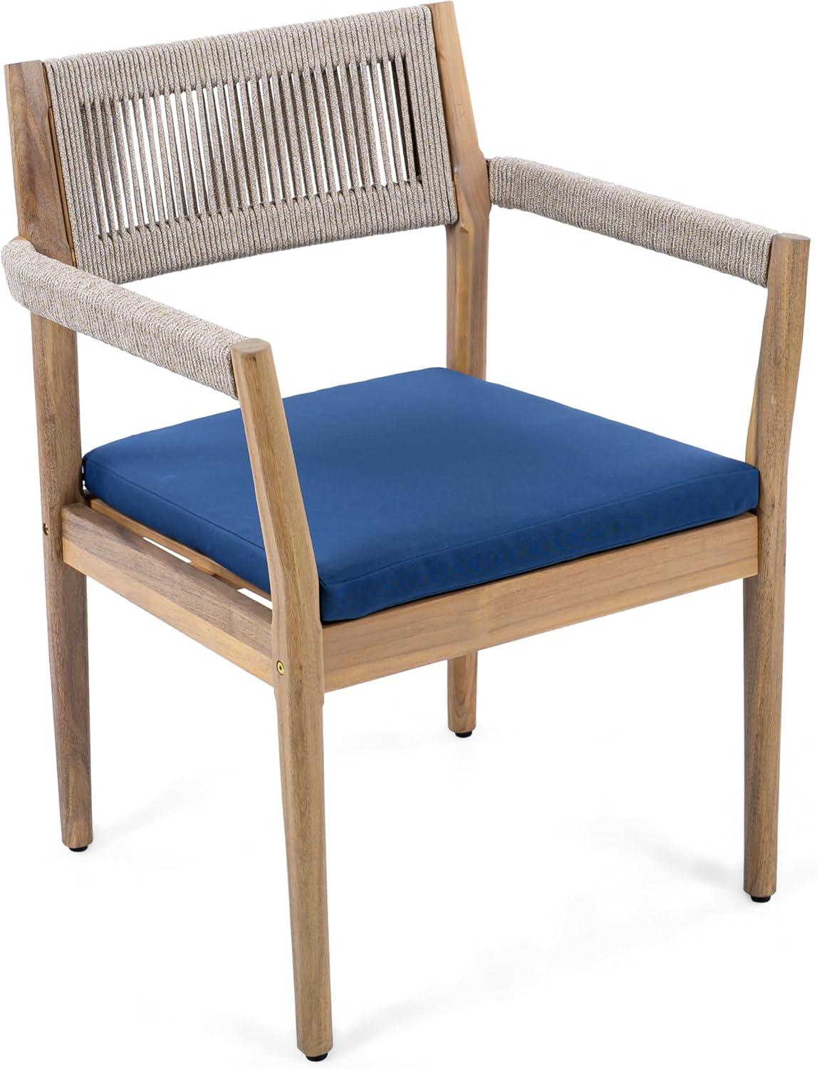 image:imageChristopher Knight Home Caitlyn Acacia Wood Outdoor Dining Chairs Set of 6 Patio Chairs with WeatherResistant Cushions Garden Extra Seating with Handwoven Rope Accent Cream Teak BeigeBlue Navyteakbeige