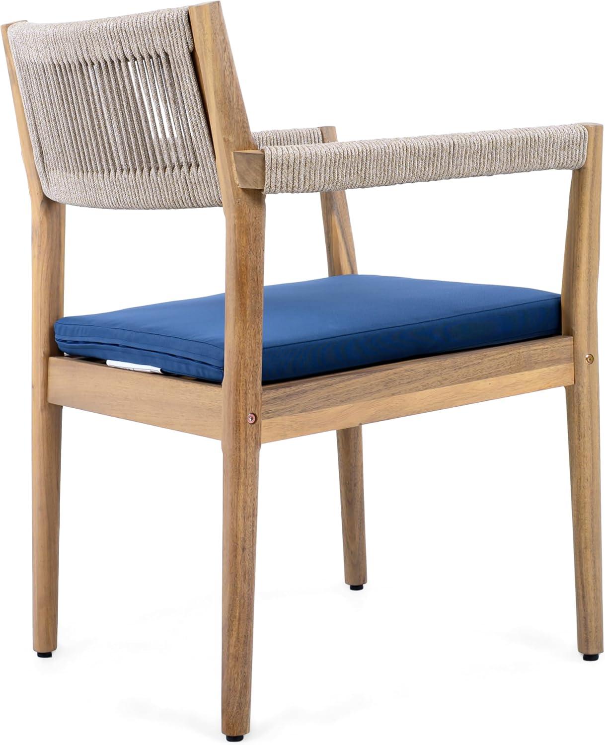 image:imageChristopher Knight Home Caitlyn Acacia Wood Outdoor Dining Chairs Set of 6 Patio Chairs with WeatherResistant Cushions Garden Extra Seating with Handwoven Rope Accent Cream Teak BeigeBlue Navyteakbeige