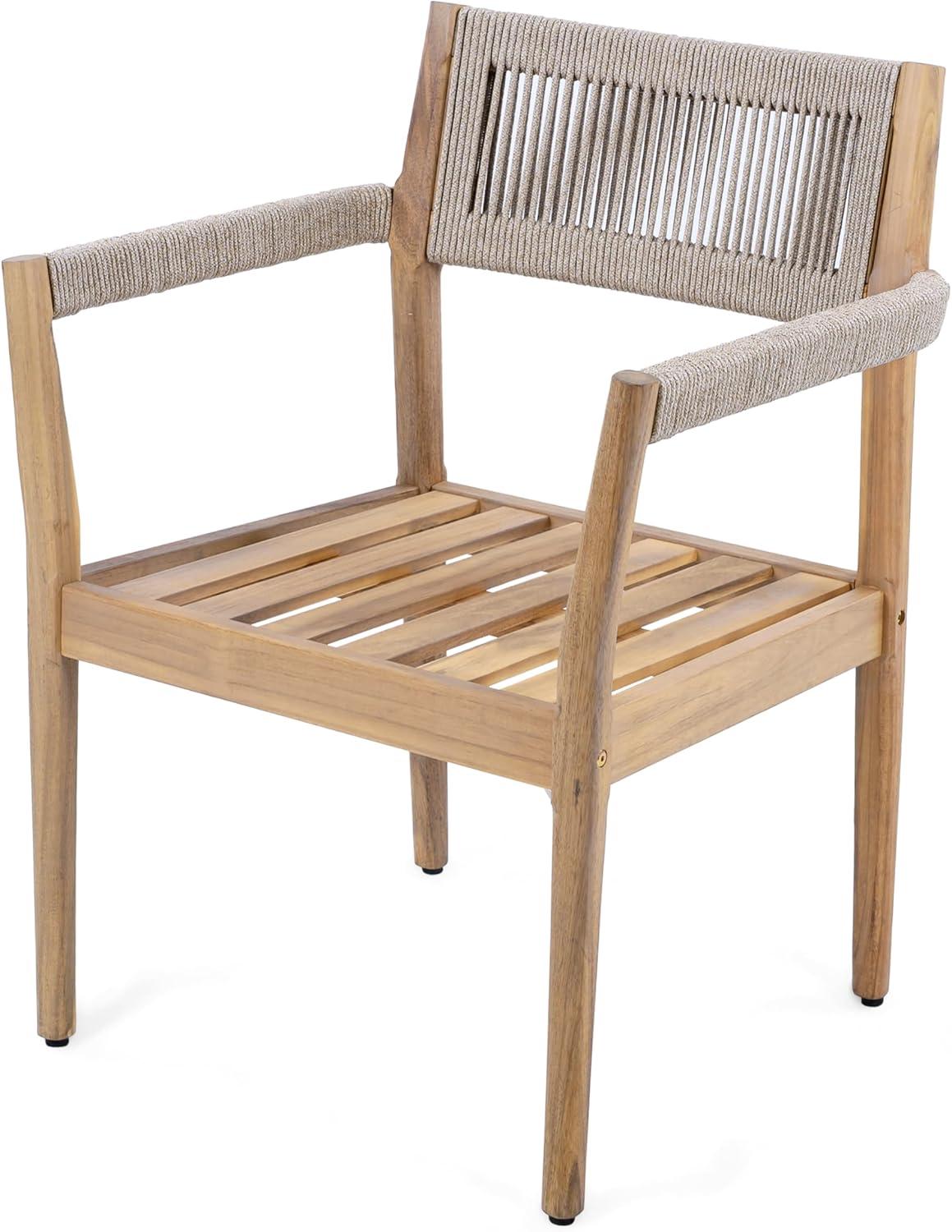 image:imageChristopher Knight Home Caitlyn Acacia Wood Outdoor Dining Chairs Set of 6 Patio Chairs with WeatherResistant Cushions Garden Extra Seating with Handwoven Rope Accent Cream Teak BeigeBlue Navyteakbeige