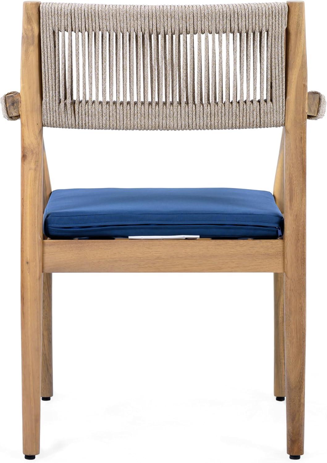 image:imageChristopher Knight Home Caitlyn Acacia Wood Outdoor Dining Chairs Set of 6 Patio Chairs with WeatherResistant Cushions Garden Extra Seating with Handwoven Rope Accent Cream Teak BeigeBlue Navyteakbeige