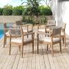 Christopher Knight Home Caitlyn Acacia Wood Outdoor Dining Chairs Set of 6, Patio Chairs with Weather-Resistant Cushions, Garden Extra Seating with Handwoven Rope Accent, Cream + Teak + Beige(Cream+teak+beige)
