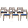 Christopher Knight Home Caitlyn Acacia Wood Outdoor Dining Chairs Set of 6, Patio Chairs with Weather-Resistant Cushions, Garden Extra Seating with Handwoven Rope Accent, Cream + Teak + Beige(Blue Navy+teak+beige)
