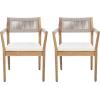 Christopher Knight Home Marston Acacia Wood Outdoor Dining Chairs Set of 2 with Cushion, Wooden Patio Dining Chair Set with Cushion, Patio Garden Accent Armchair with Braided Backrest, Teak+Beige(Teak+beige)