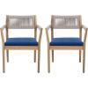 Christopher Knight Home Marston Acacia Wood Outdoor Dining Chairs Set of 2 with Cushion, Wooden Patio Dining Chair Set with Cushion, Patio Garden Accent Armchair with Braided Backrest, Teak+Beige(Teak+navy Blue)