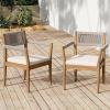 Christopher Knight Home Marston Acacia Wood Outdoor Dining Chairs Set of 2 with Cushion, Wooden Patio Dining Chair Set with Cushion, Patio Garden Accent Armchair with Braided Backrest, Teak+Beige(Teak+beige)