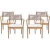 Christopher Knight Home Zoe Outdoor Dining Chairs Set of 4, Acacia Wood Dining Room Chairs with Cushions, Comfy Garden Seating with Handwoven Rope Accent, Patio Chairs Set of 4, Cream+Teak+Beige(Cream+teak+beige)