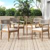 Christopher Knight Home Zoe Outdoor Dining Chairs Set of 4, Acacia Wood Dining Room Chairs with Cushions, Comfy Garden Seating with Handwoven Rope Accent, Patio Chairs Set of 4, Cream+Teak+Beige(Cream+teak+beige)