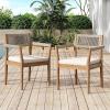 Christopher Knight Home Marston Acacia Wood Outdoor Dining Chairs Set of 2 with Cushion, Wooden Patio Dining Chair Set with Cushion, Patio Garden Accent Armchair with Braided Backrest, Teak+Beige(Teak+beige)