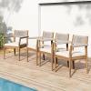 Christopher Knight Home Zoe Outdoor Dining Chairs Set of 4, Acacia Wood Dining Room Chairs with Cushions, Comfy Garden Seating with Handwoven Rope Accent, Patio Chairs Set of 4, Cream+Teak+Beige(Cream+teak+beige)