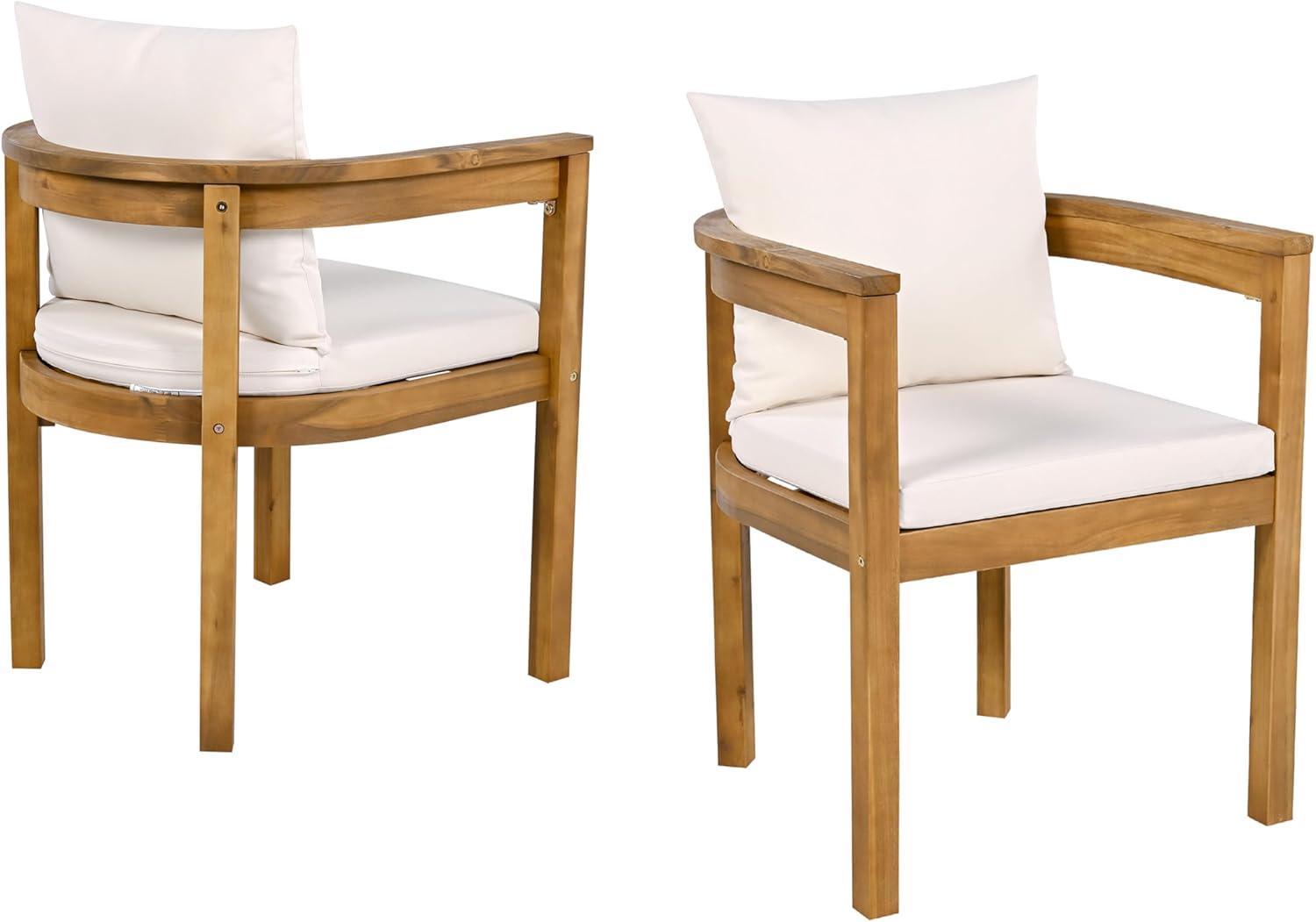 image:imageChristopher Knight Home Abact Outdoor Acacia Wood Dining Chair Set of 2 Curved Patio Armchair with Cushions Backyard Dining Chairs Modern Lounge Seating for Garden Porch Balcony TeakBeige