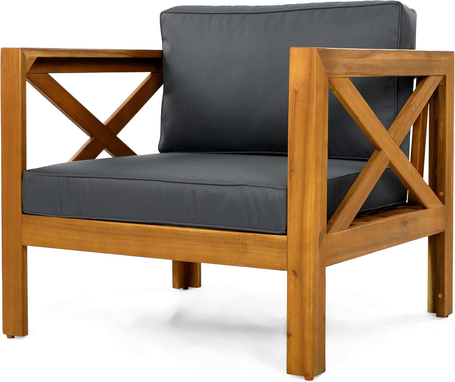image:imageChristopher Knight Home Byrd Acacia Wood Outdoor Club Chair Set of 2 with Removable Cushion Wooden Patio Accent Chair Set with Cushion Poolside Garden Patio Furniture Set Armchair TeakDark GreyTeakdark Grey