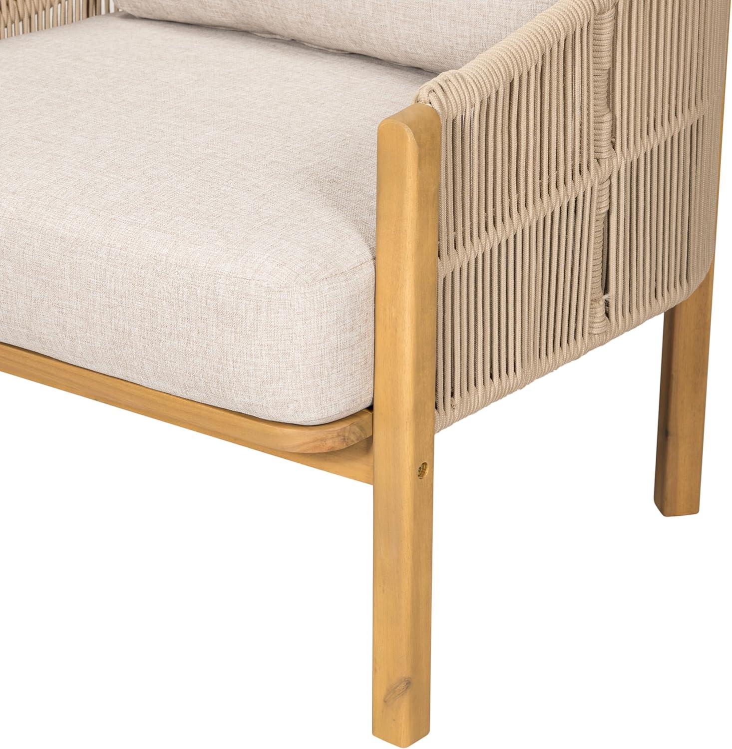 image:imageChristopher Knight Home Grotta Acacia Wood Patio Accent Chair Set of 2 Wooden Lounge Chair Outdoor Outdoor Barrel Chair with Rope WeaveRemovable Cushion Curved Backrest Lounge Sofa GrayTeakBeigeteak