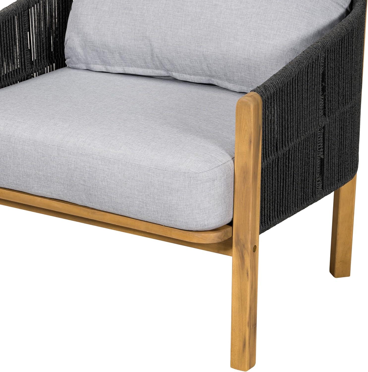 image:imageChristopher Knight Home Grotta Acacia Wood Patio Accent Chair Set of 2 Wooden Lounge Chair Outdoor Outdoor Barrel Chair with Rope WeaveRemovable Cushion Curved Backrest Lounge Sofa GrayTeakGrayteak