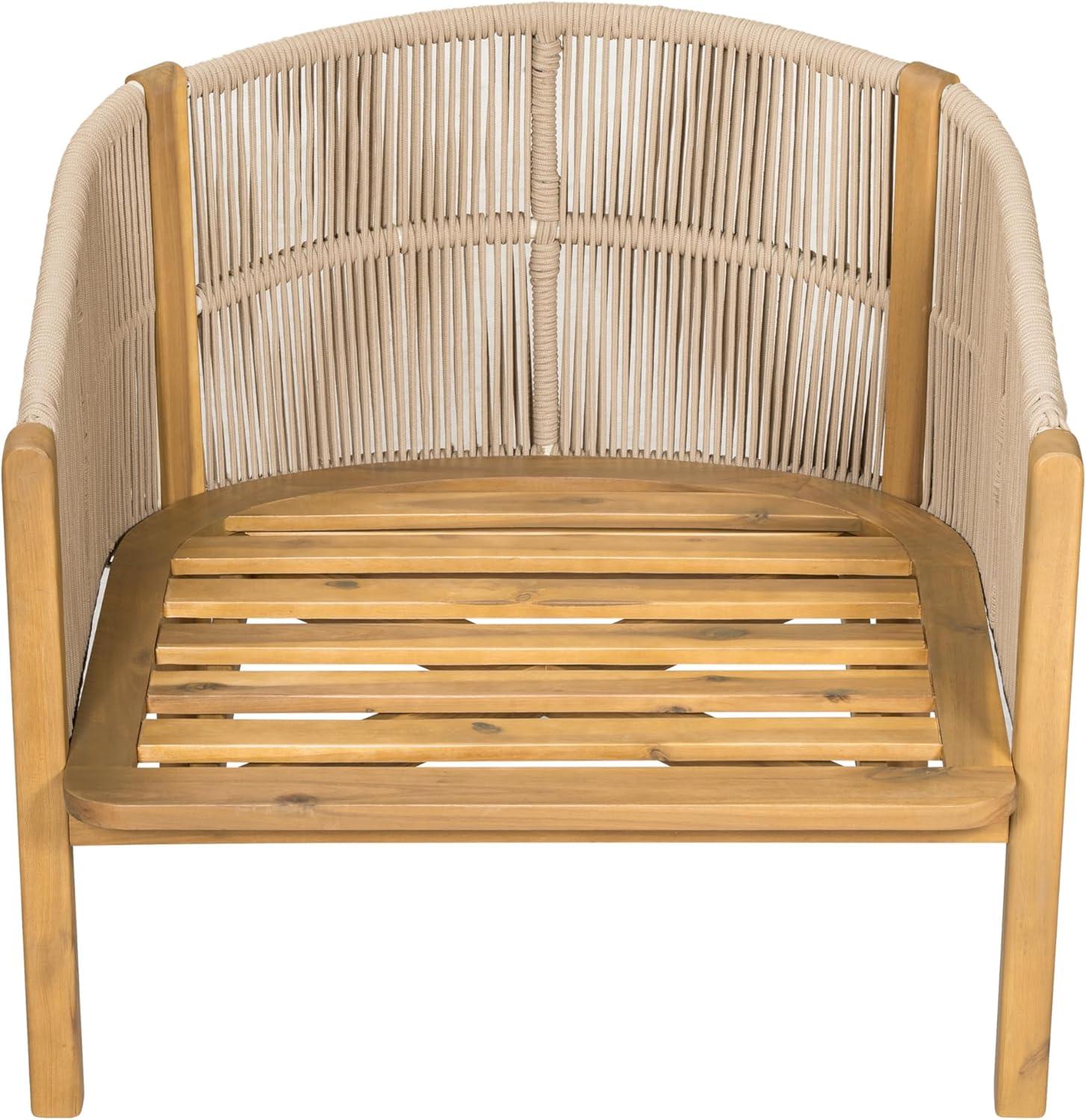 image:imageChristopher Knight Home Grotta Acacia Wood Patio Accent Chair Set of 2 Wooden Lounge Chair Outdoor Outdoor Barrel Chair with Rope WeaveRemovable Cushion Curved Backrest Lounge Sofa GrayTeakBeigeteak