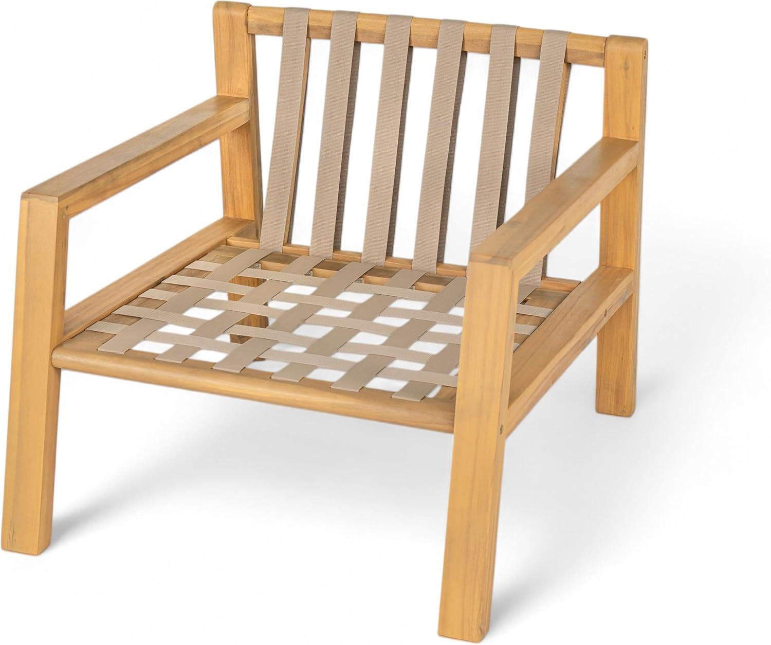 image:imageChristopher Knight Home Lita Set of 2 Patio Acacia Wood Club Chair with Cushions Comfy Lounge Chair Outdoor Stylish Garden Seating Rope Weaving Back Ideal for Porch Backyard Beige Light Teak