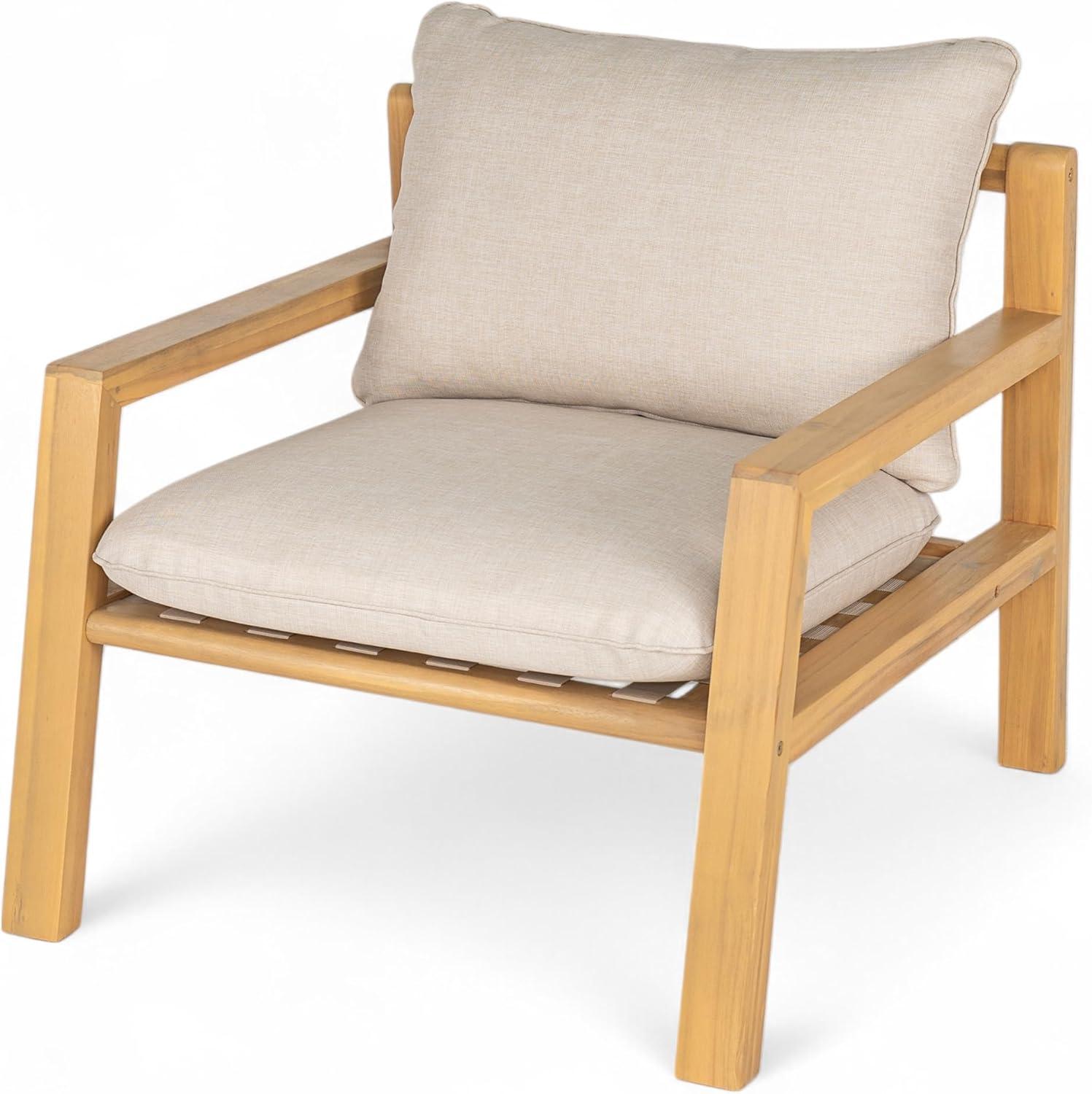 image:imageChristopher Knight Home Lita Set of 2 Patio Acacia Wood Club Chair with Cushions Comfy Lounge Chair Outdoor Stylish Garden Seating Rope Weaving Back Ideal for Porch Backyard Beige Light Teak