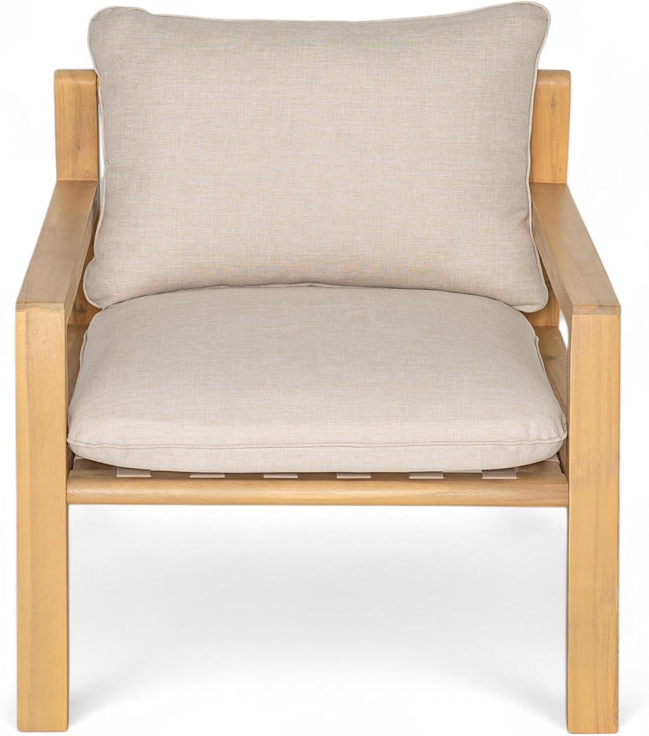 image:imageChristopher Knight Home Lita Set of 2 Patio Acacia Wood Club Chair with Cushions Comfy Lounge Chair Outdoor Stylish Garden Seating Rope Weaving Back Ideal for Porch Backyard Beige Light Teak