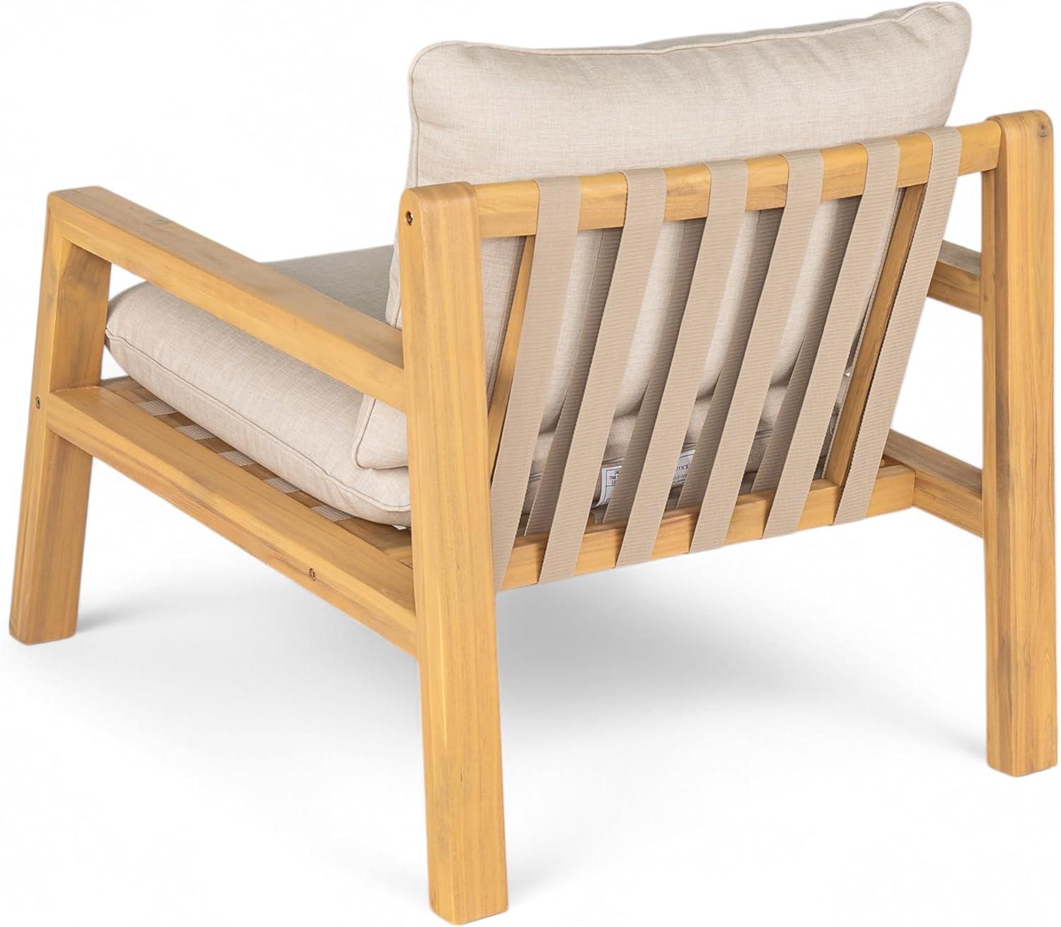 image:imageChristopher Knight Home Lita Set of 2 Patio Acacia Wood Club Chair with Cushions Comfy Lounge Chair Outdoor Stylish Garden Seating Rope Weaving Back Ideal for Porch Backyard Beige Light Teak