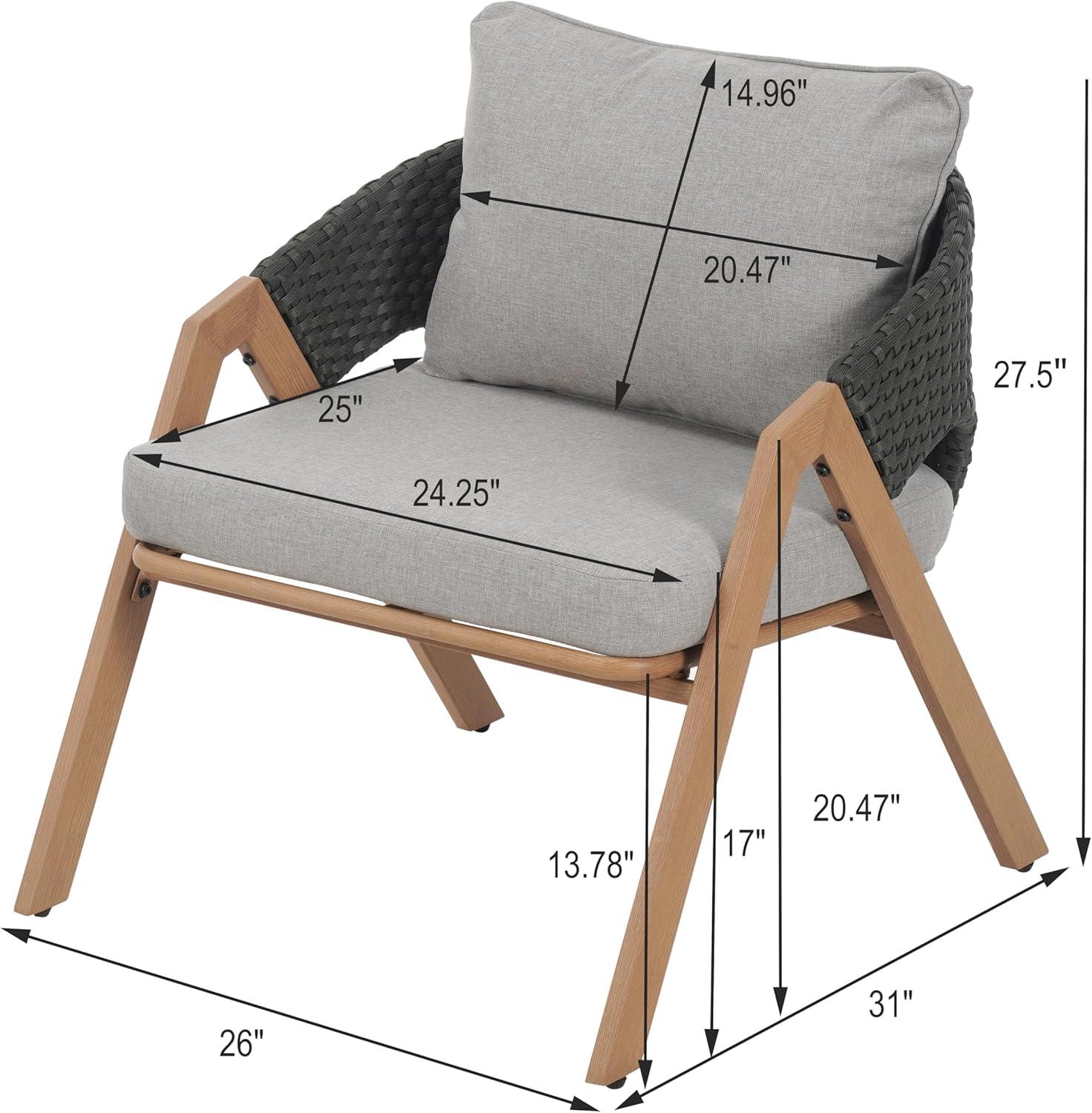 image:imageChristopher Knight Home Lucia Metal Lounge Chair Outdoor Set of 2 Woven Rattan Patio Accent Chair with Curved Backrest Patio Furniture Single Sofa Chair with Removable Cushion TeakWhiteGreyteak