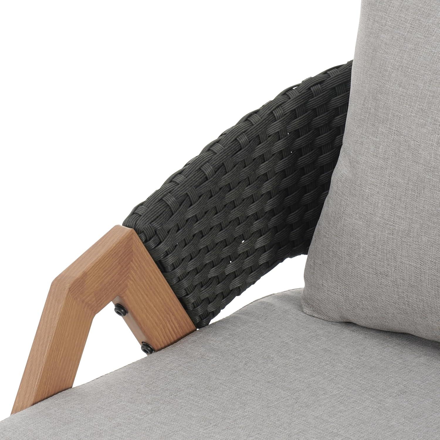 image:imageChristopher Knight Home Lucia Metal Lounge Chair Outdoor Set of 2 Woven Rattan Patio Accent Chair with Curved Backrest Patio Furniture Single Sofa Chair with Removable Cushion TeakWhiteGreyteak