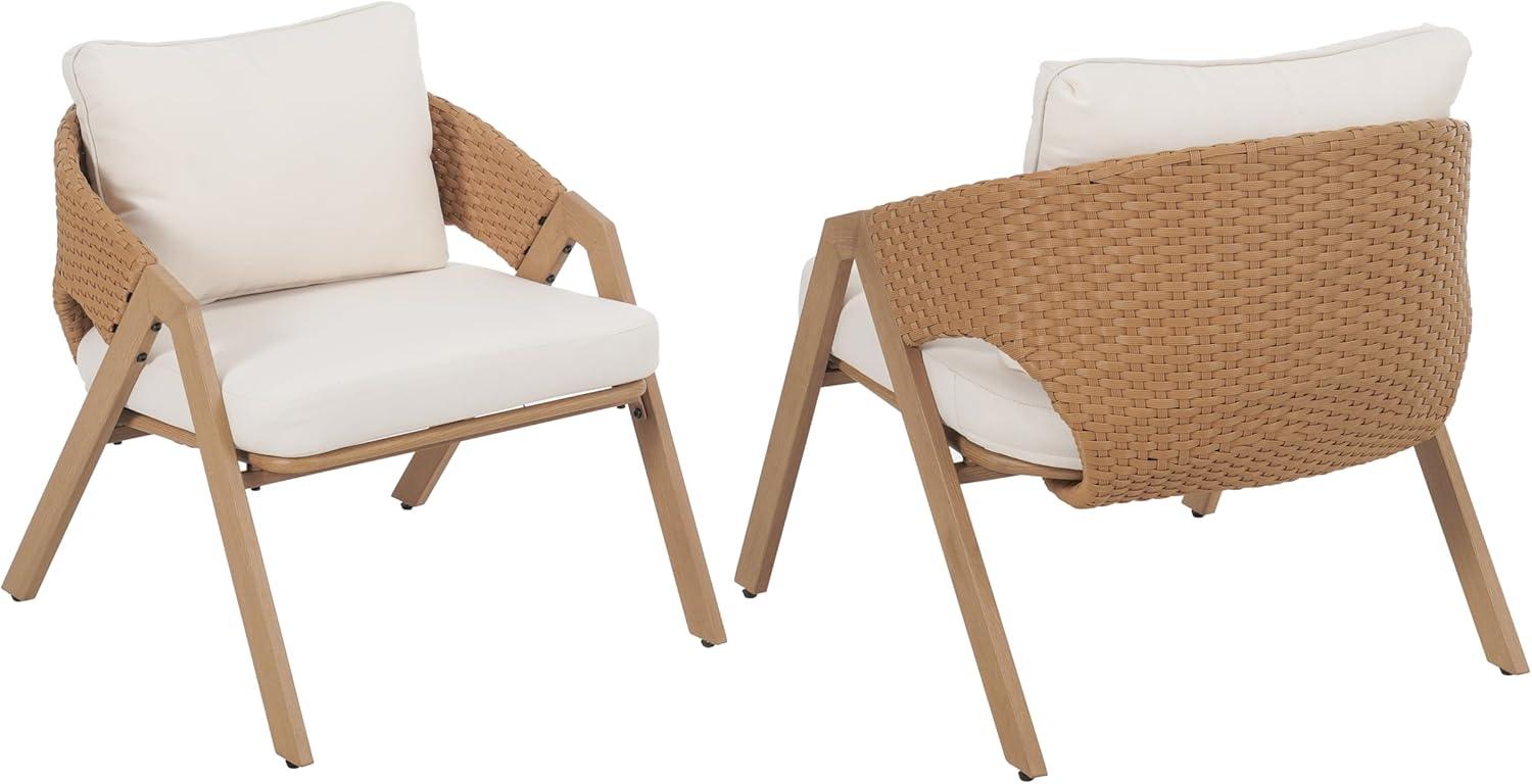 image:imageChristopher Knight Home Lucia Metal Lounge Chair Outdoor Set of 2 Woven Rattan Patio Accent Chair with Curved Backrest Patio Furniture Single Sofa Chair with Removable Cushion TeakWhiteTeakwhite