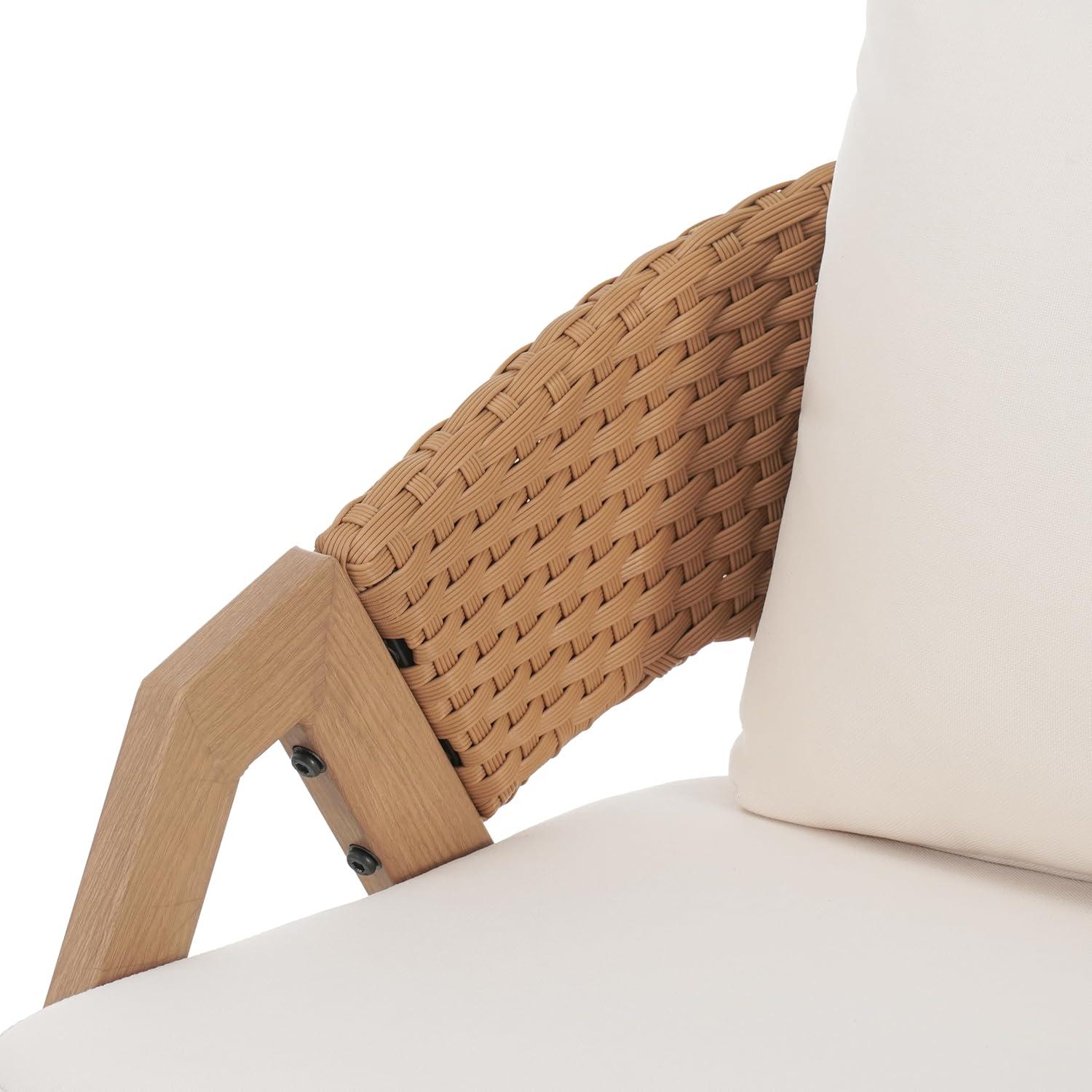 image:imageChristopher Knight Home Lucia Metal Lounge Chair Outdoor Set of 2 Woven Rattan Patio Accent Chair with Curved Backrest Patio Furniture Single Sofa Chair with Removable Cushion TeakWhiteTeakwhite