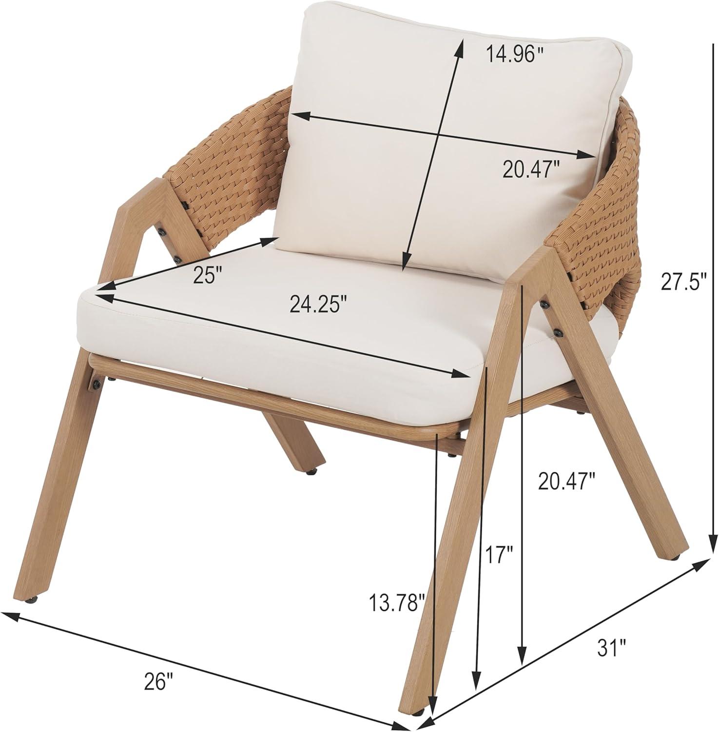 image:imageChristopher Knight Home Lucia Metal Lounge Chair Outdoor Set of 2 Woven Rattan Patio Accent Chair with Curved Backrest Patio Furniture Single Sofa Chair with Removable Cushion TeakWhiteTeakwhite