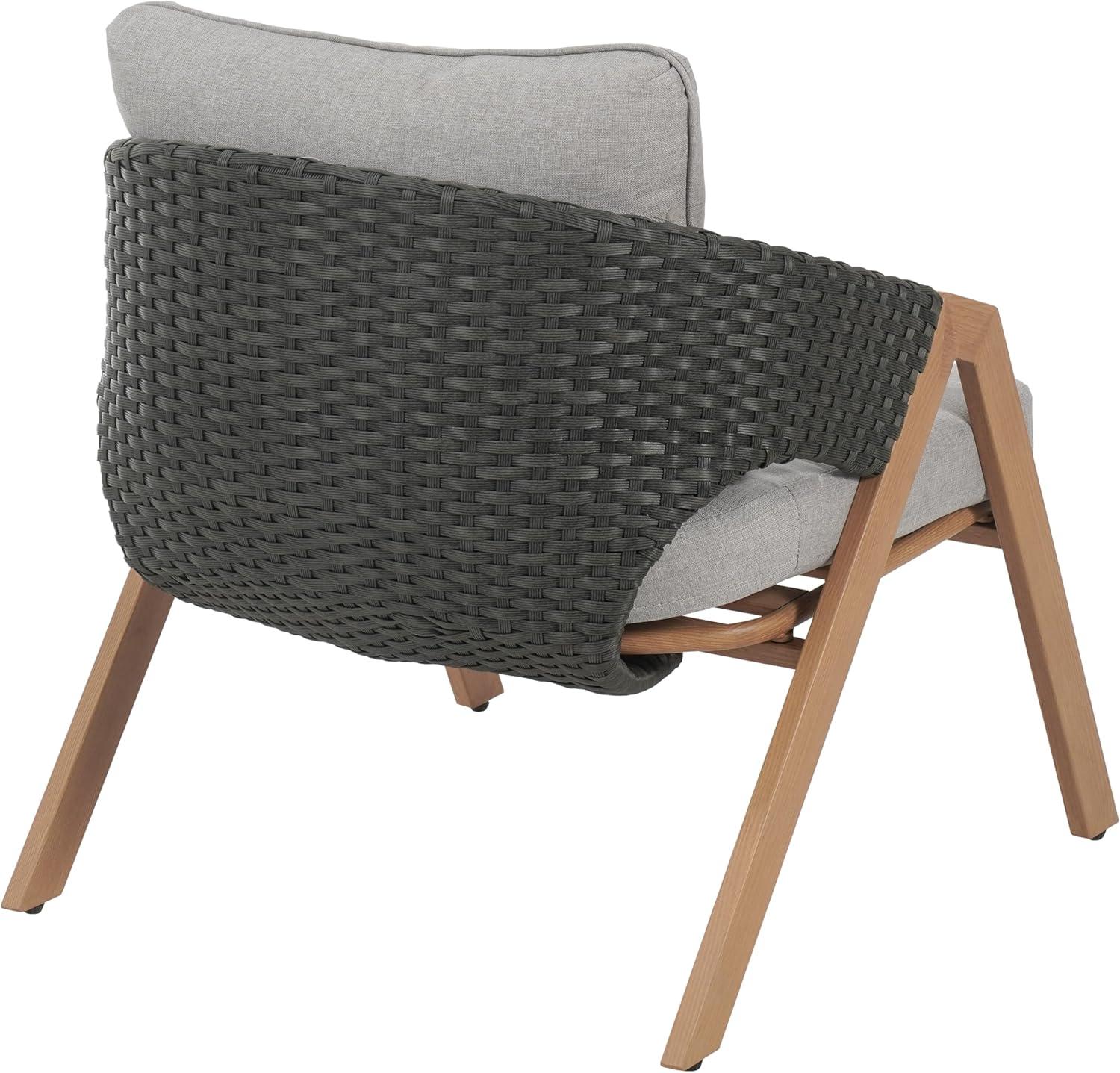 image:imageChristopher Knight Home Lucia Metal Lounge Chair Outdoor Set of 2 Woven Rattan Patio Accent Chair with Curved Backrest Patio Furniture Single Sofa Chair with Removable Cushion TeakWhiteGreyteak