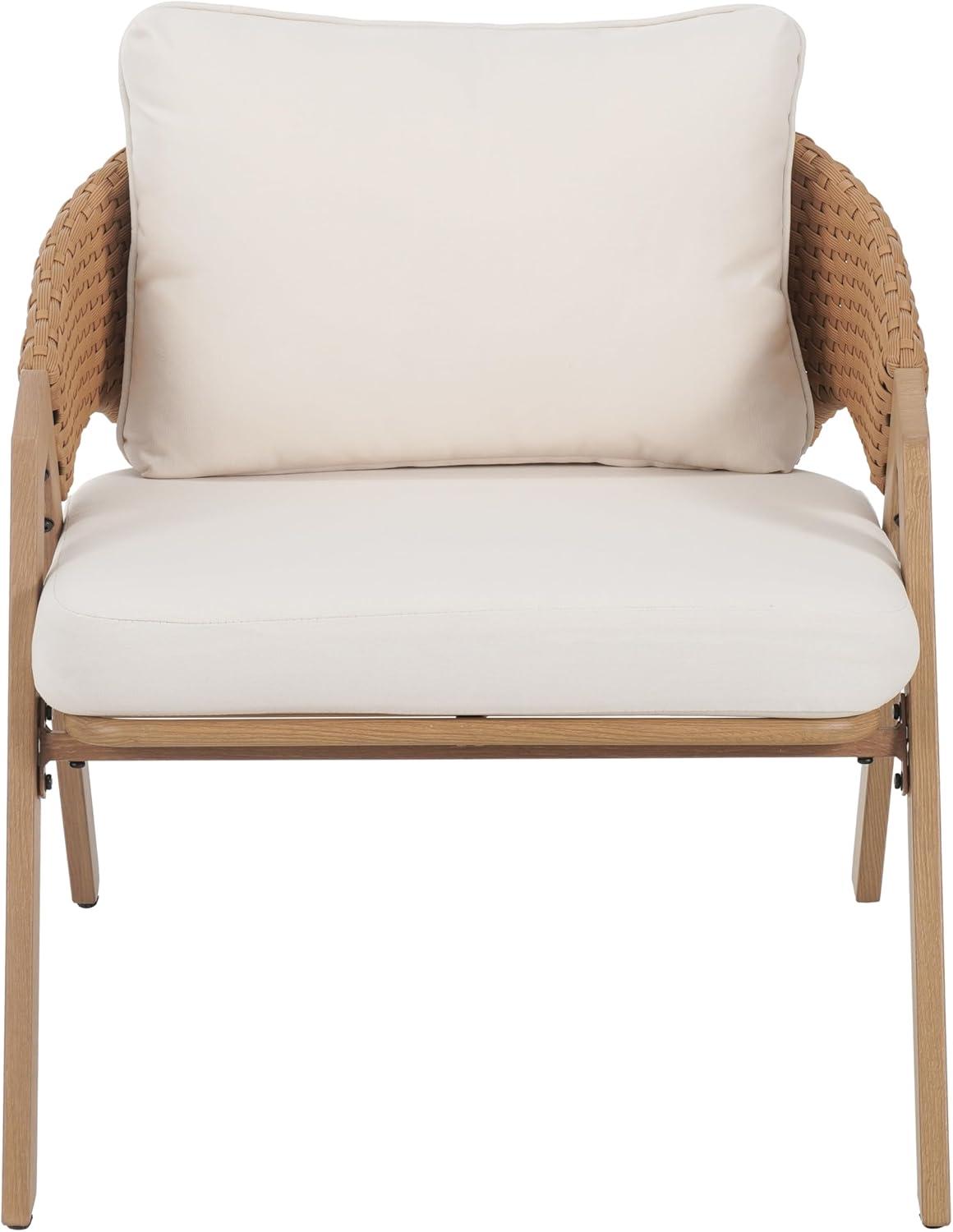 image:imageChristopher Knight Home Lucia Metal Lounge Chair Outdoor Set of 2 Woven Rattan Patio Accent Chair with Curved Backrest Patio Furniture Single Sofa Chair with Removable Cushion TeakWhiteTeakwhite