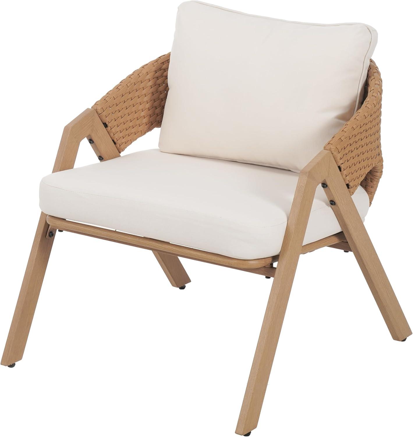 image:imageChristopher Knight Home Lucia Metal Lounge Chair Outdoor Set of 2 Woven Rattan Patio Accent Chair with Curved Backrest Patio Furniture Single Sofa Chair with Removable Cushion TeakWhiteTeakwhite