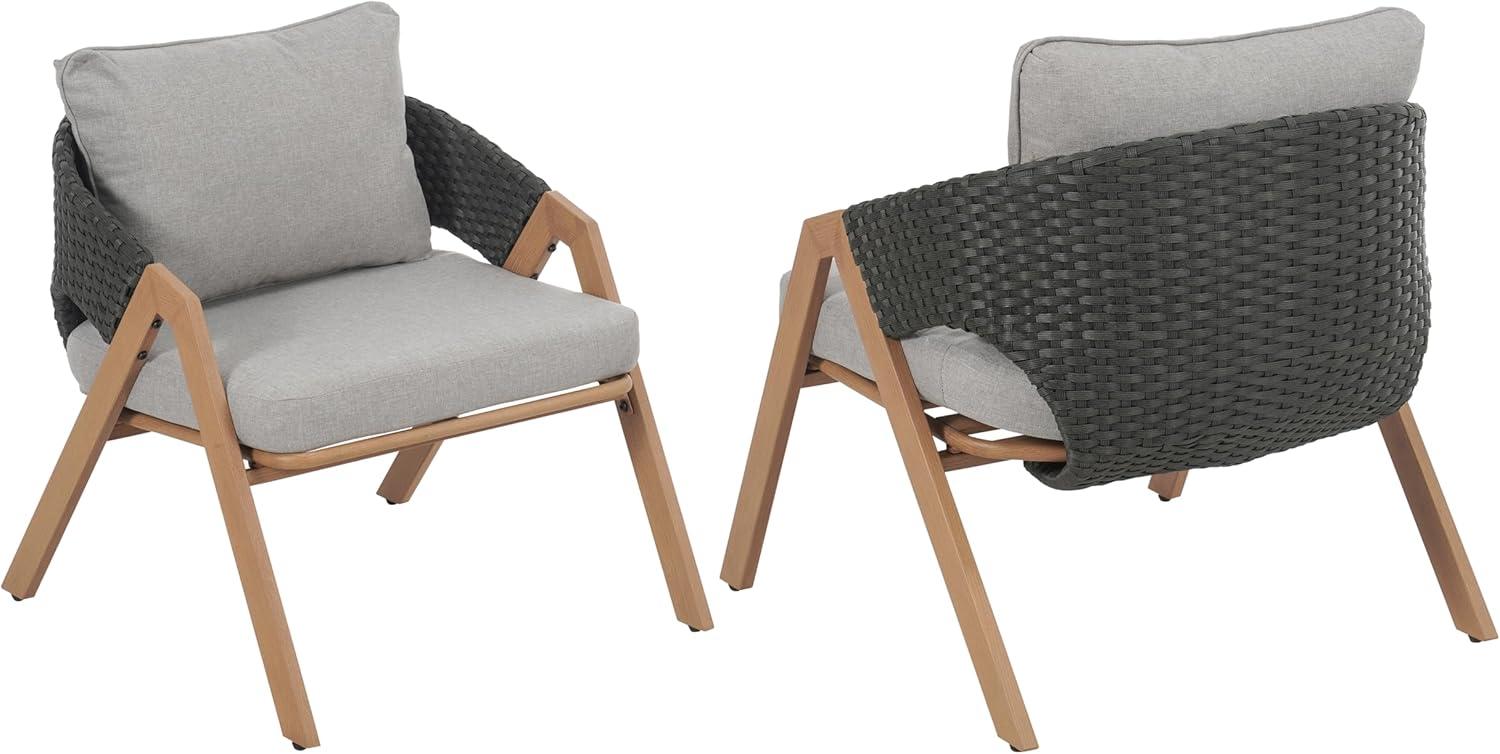 image:imageChristopher Knight Home Lucia Metal Lounge Chair Outdoor Set of 2 Woven Rattan Patio Accent Chair with Curved Backrest Patio Furniture Single Sofa Chair with Removable Cushion TeakWhiteGreyteak