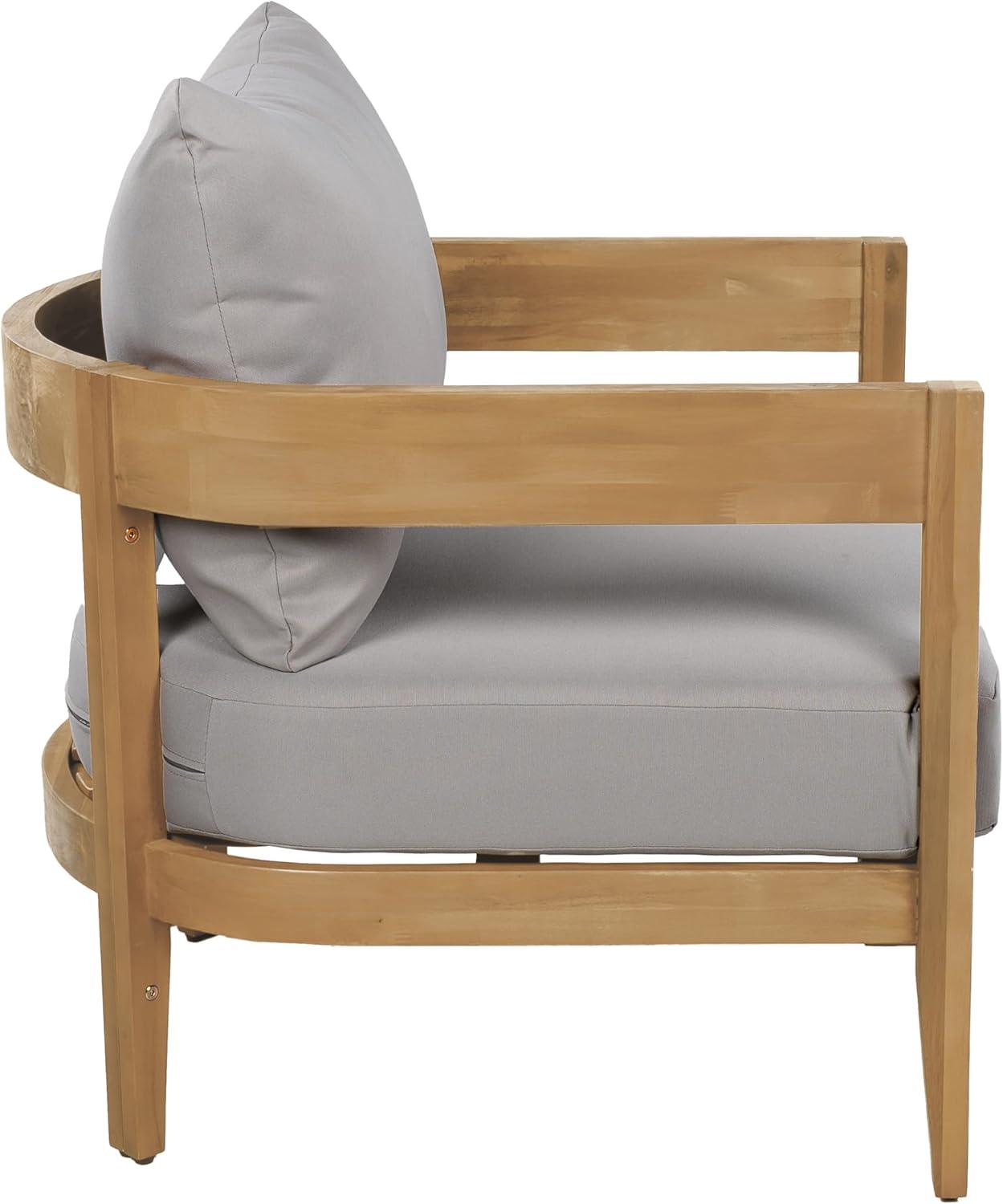 image:imageChristopher Knight Home Nadine Acacia Wood Club Chairs Set of 2 Outdoor Accent Chair Tub Shape Design Armchair Comfort Cushion Seating Slat Open Back Reading Sofa for Balcony Garden TeakGray