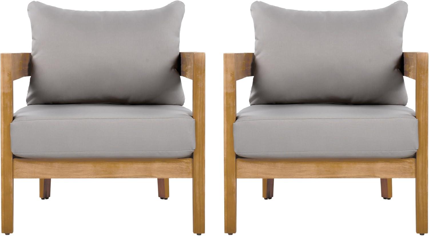image:imageChristopher Knight Home Nadine Acacia Wood Club Chairs Set of 2 Outdoor Accent Chair Tub Shape Design Armchair Comfort Cushion Seating Slat Open Back Reading Sofa for Balcony Garden TeakGray