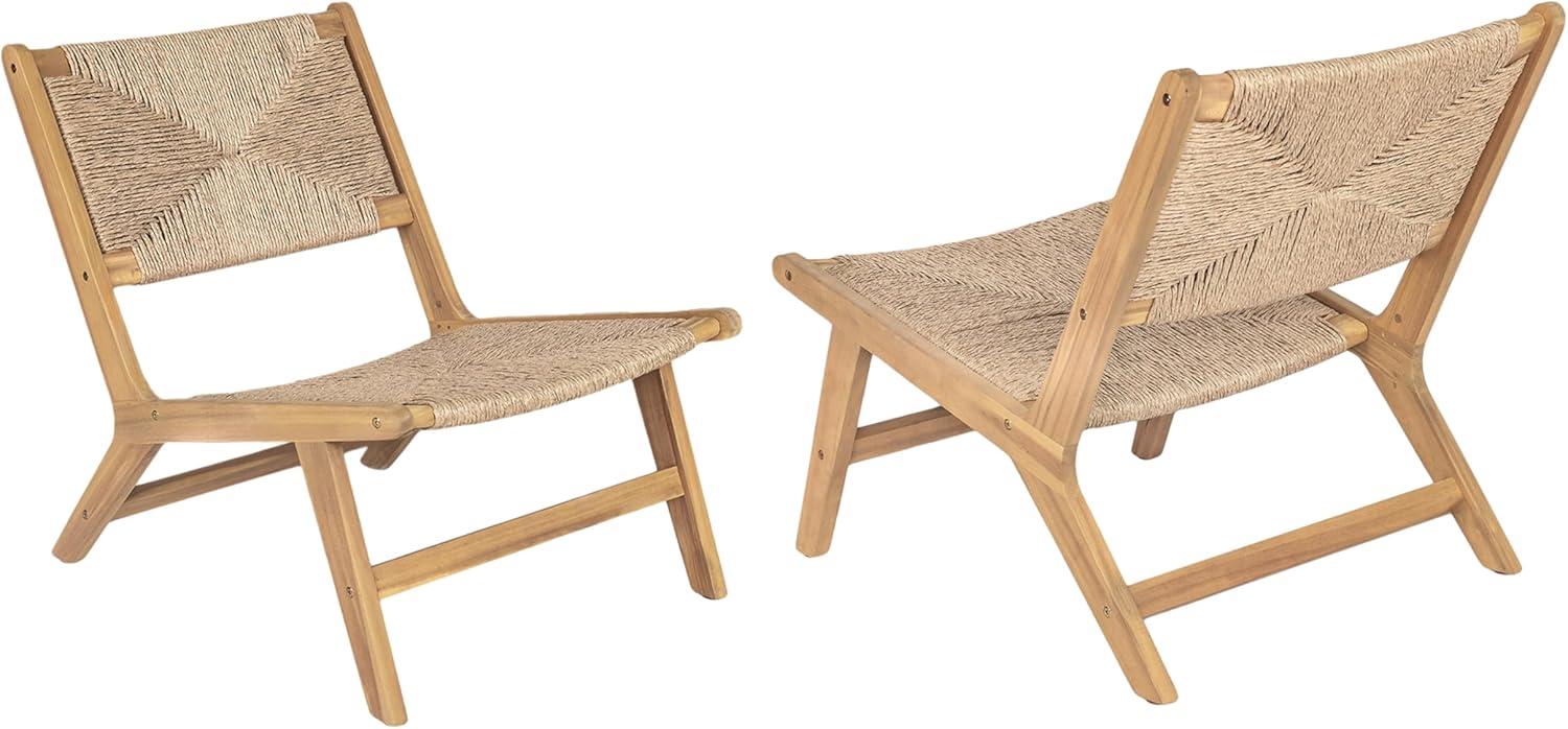 image:imageChristopher Knight Home Oner Lounge Chair Outdoor Set of 2 Sturdy Acacia Wood Armless Chair Weather Resistant Outdoor Furniture GardenPoolside Extra Seat with Natural PE Wicker Light TeakLight Teak
