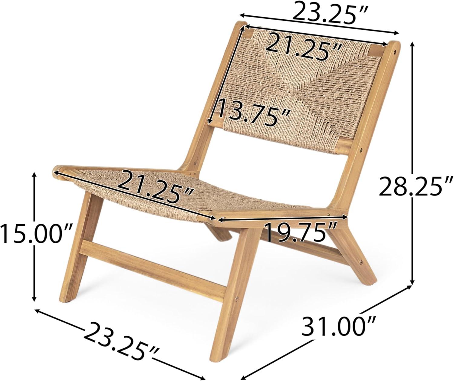 image:imageChristopher Knight Home Oner Lounge Chair Outdoor Set of 2 Sturdy Acacia Wood Armless Chair Weather Resistant Outdoor Furniture GardenPoolside Extra Seat with Natural PE Wicker Light TeakLight Teak