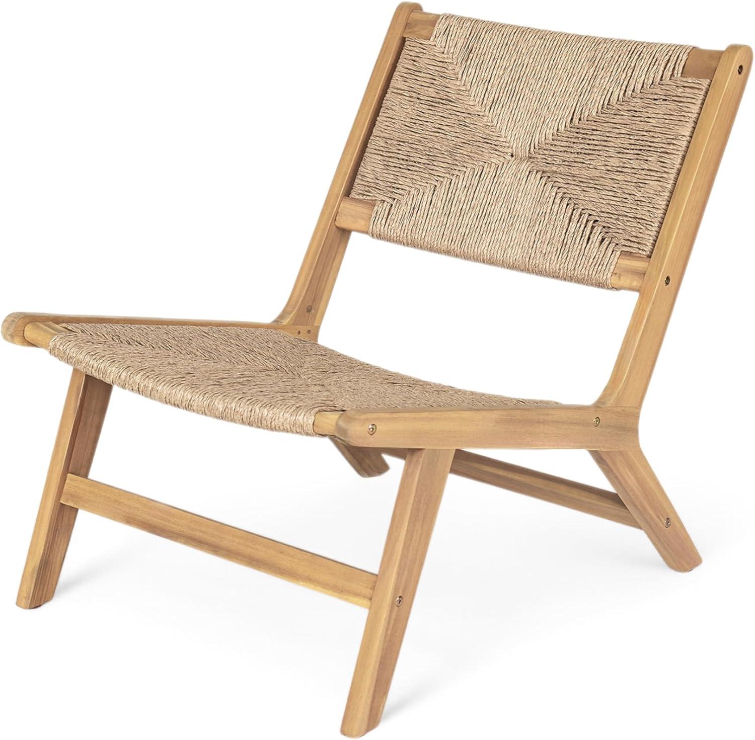 image:imageChristopher Knight Home Oner Lounge Chair Outdoor Set of 2 Sturdy Acacia Wood Armless Chair Weather Resistant Outdoor Furniture GardenPoolside Extra Seat with Natural PE Wicker Light TeakLight Teak