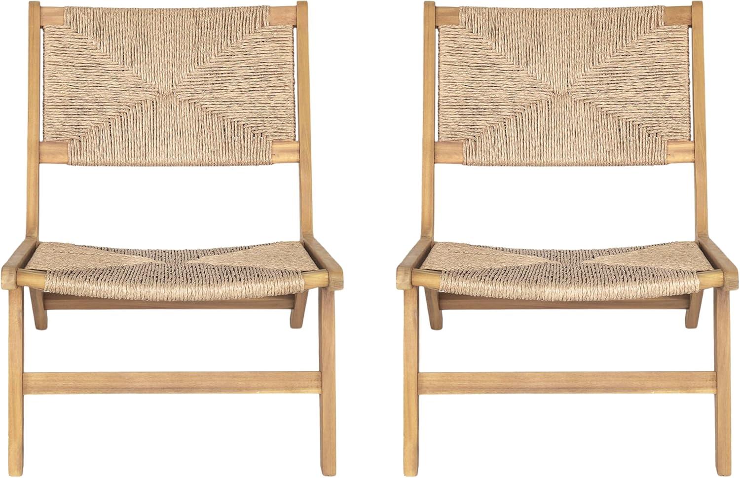 image:imageChristopher Knight Home Oner Lounge Chair Outdoor Set of 2 Sturdy Acacia Wood Armless Chair Weather Resistant Outdoor Furniture GardenPoolside Extra Seat with Natural PE Wicker Light TeakLight Teak