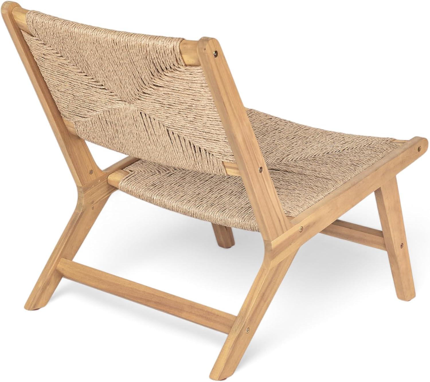 image:imageChristopher Knight Home Oner Lounge Chair Outdoor Set of 2 Sturdy Acacia Wood Armless Chair Weather Resistant Outdoor Furniture GardenPoolside Extra Seat with Natural PE Wicker Light TeakLight Teak