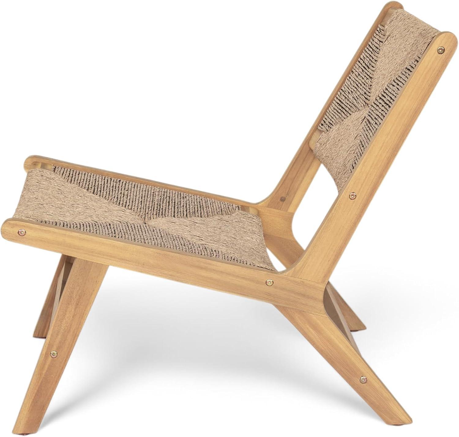 image:imageChristopher Knight Home Oner Lounge Chair Outdoor Set of 2 Sturdy Acacia Wood Armless Chair Weather Resistant Outdoor Furniture GardenPoolside Extra Seat with Natural PE Wicker Light TeakLight Teak