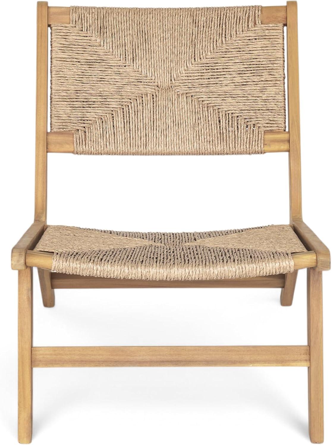 image:imageChristopher Knight Home Oner Lounge Chair Outdoor Set of 2 Sturdy Acacia Wood Armless Chair Weather Resistant Outdoor Furniture GardenPoolside Extra Seat with Natural PE Wicker Light TeakLight Teak