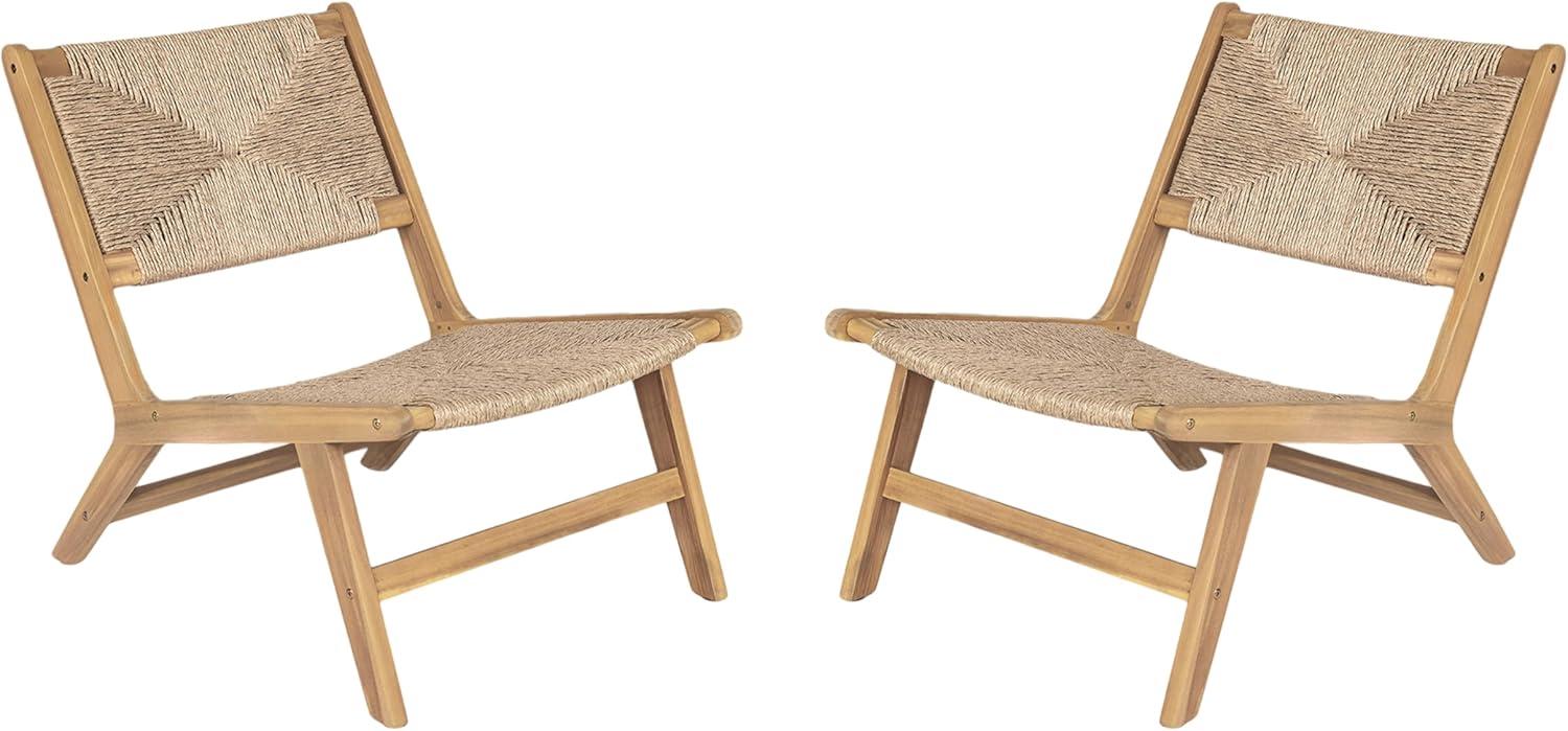 image:imageChristopher Knight Home Oner Lounge Chair Outdoor Set of 2 Sturdy Acacia Wood Armless Chair Weather Resistant Outdoor Furniture GardenPoolside Extra Seat with Natural PE Wicker Light TeakLight Teak