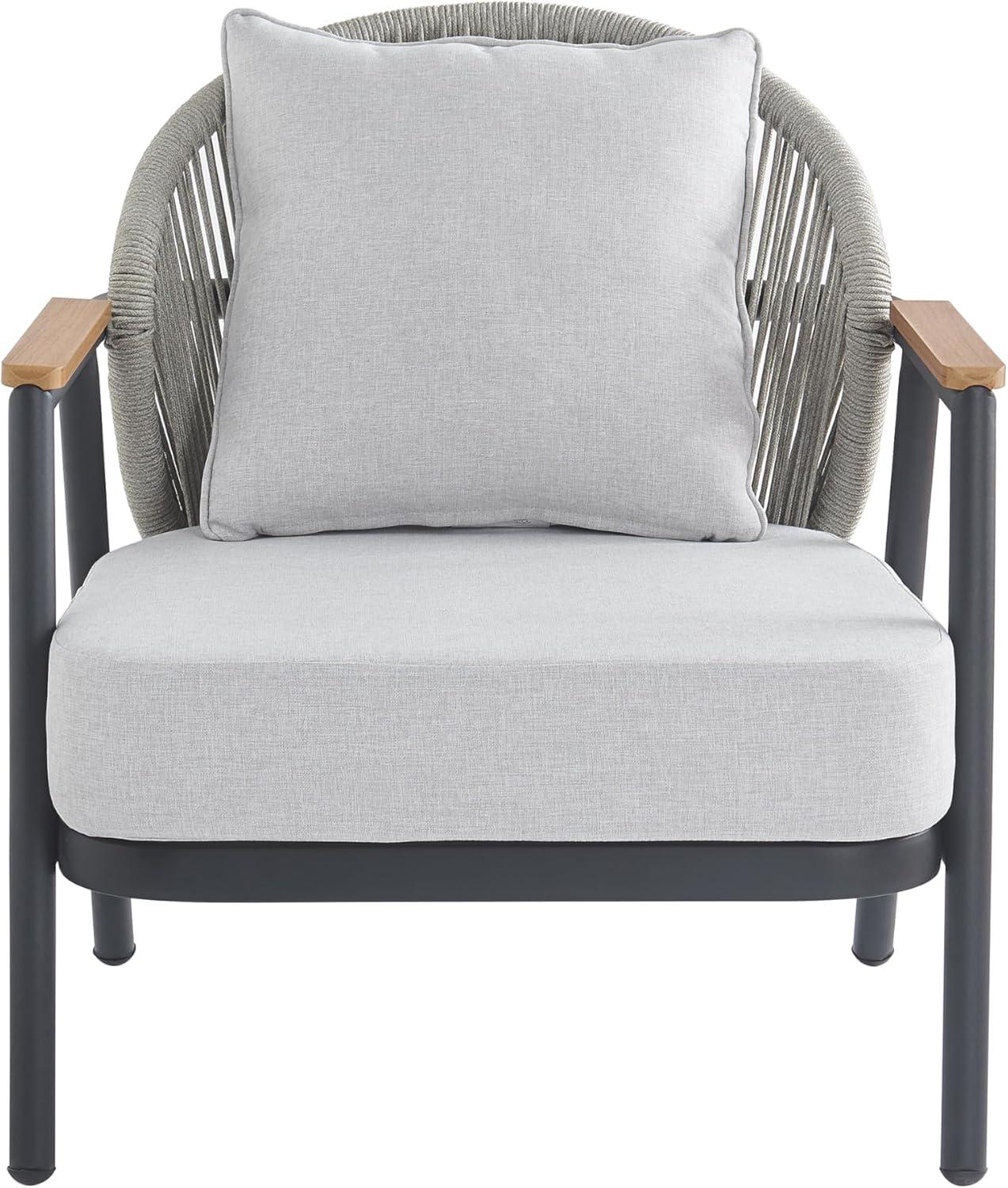 image:imageChristopher Knight Home Vine Iron Patio Club Chair Set of 2 Outdoor Accent Chair with Cushions Wooden Patio Armchair Ergonomic Comfy Reading Chair for Balcony Backyard Garden Dark GreyGreyDark Greygrey