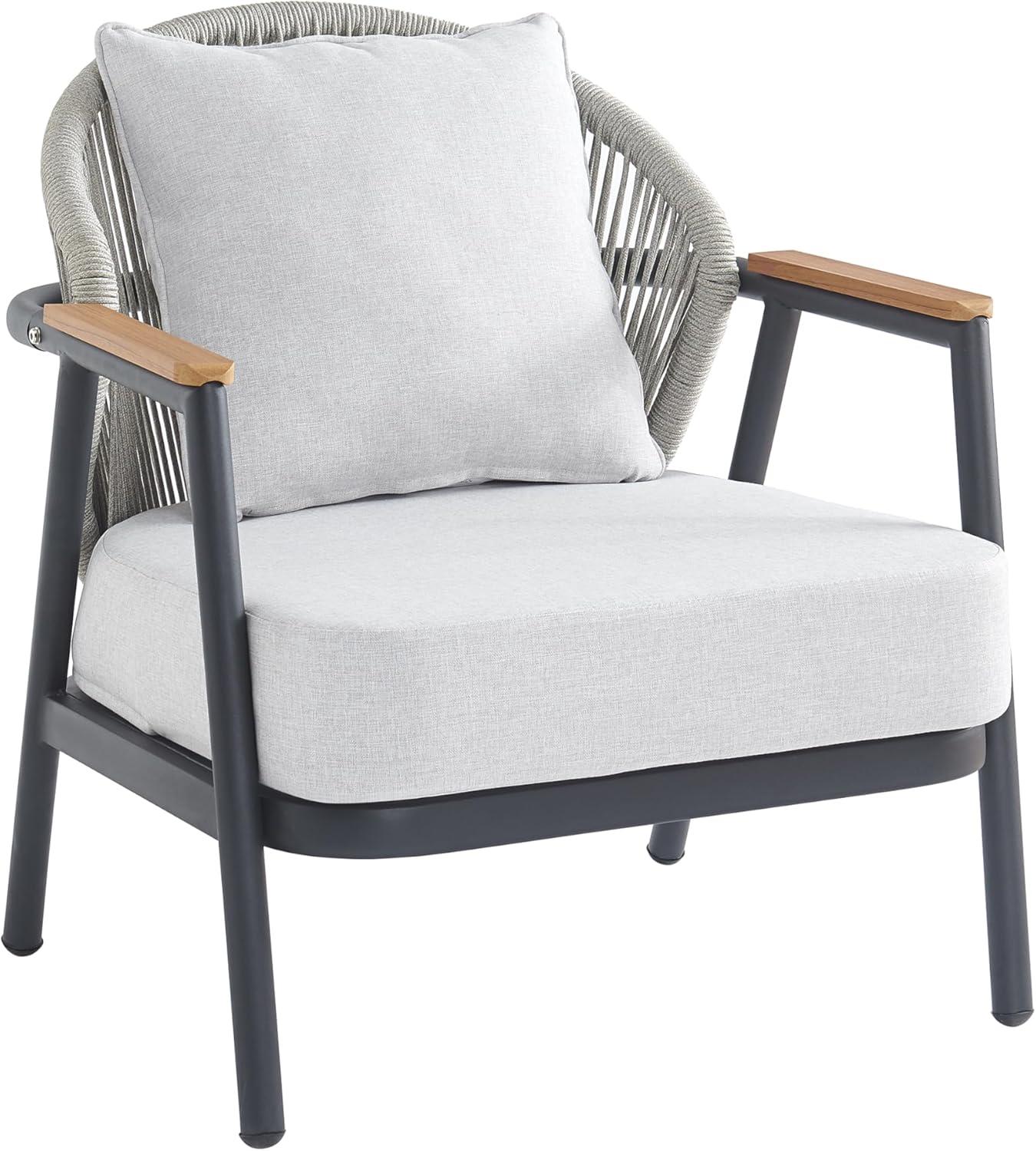 image:imageChristopher Knight Home Vine Iron Patio Club Chair Set of 2 Outdoor Accent Chair with Cushions Wooden Patio Armchair Ergonomic Comfy Reading Chair for Balcony Backyard Garden Dark GreyGreyDark Greygrey