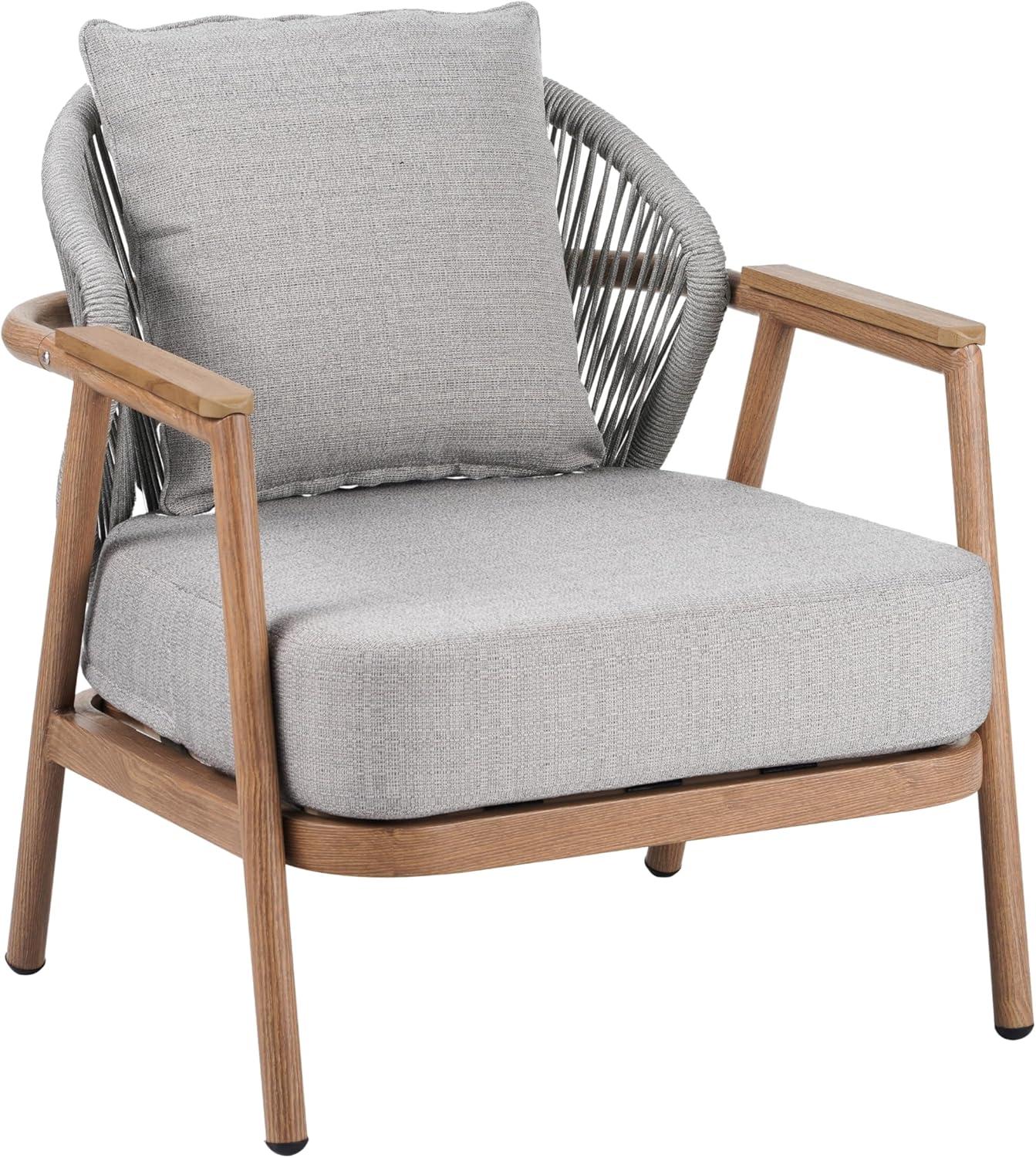 image:imageChristopher Knight Home Vine Iron Patio Club Chair Set of 2 Outdoor Accent Chair with Cushions Wooden Patio Armchair Ergonomic Comfy Reading Chair for Balcony Backyard Garden Dark GreyGreyTeak Finish