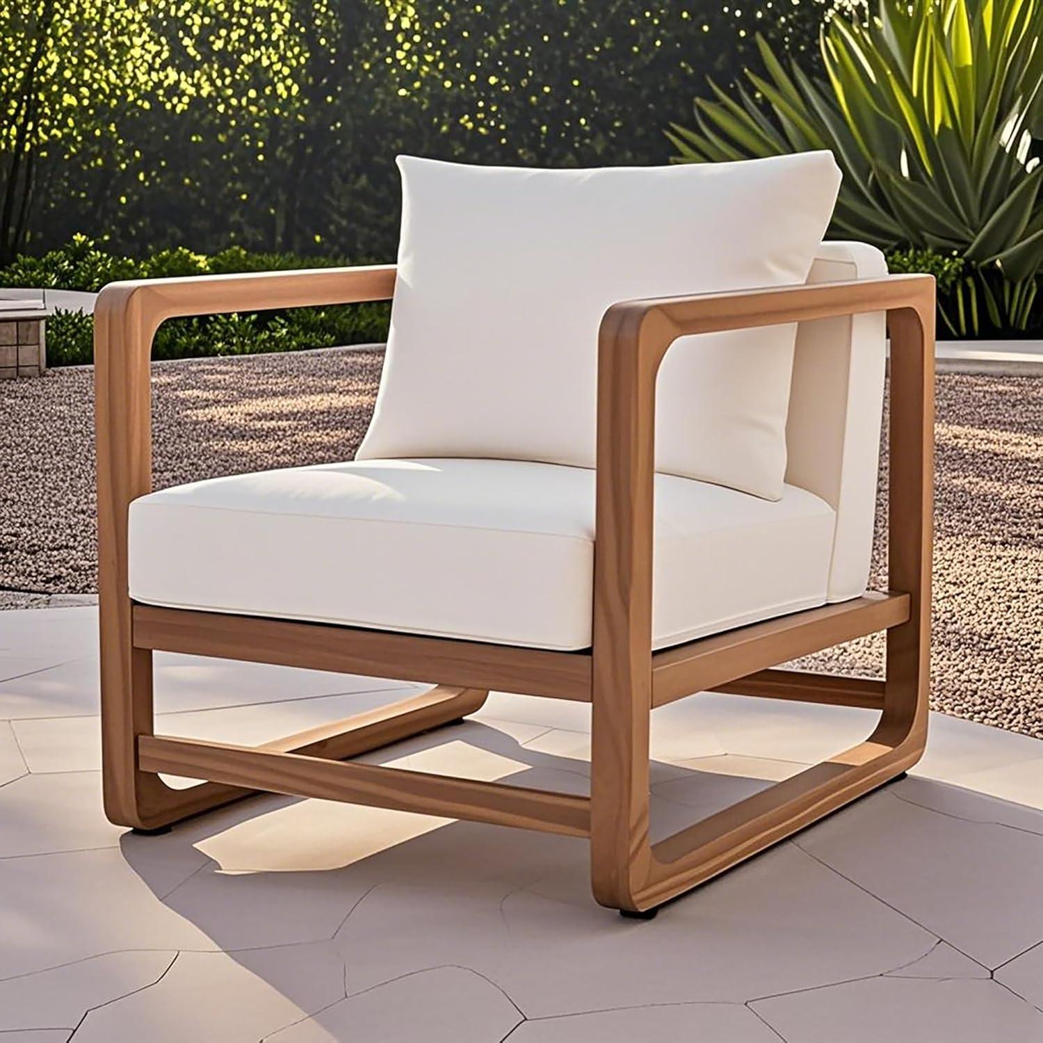 image:imageChristopher Knight Home Xerath Acacia Wood Lounge Chair Outdoor Oversized Accent Chair with Removable Cushion Set Comfy Reading Seating for GardenBackyard Comfort Cushions Seating Natural White