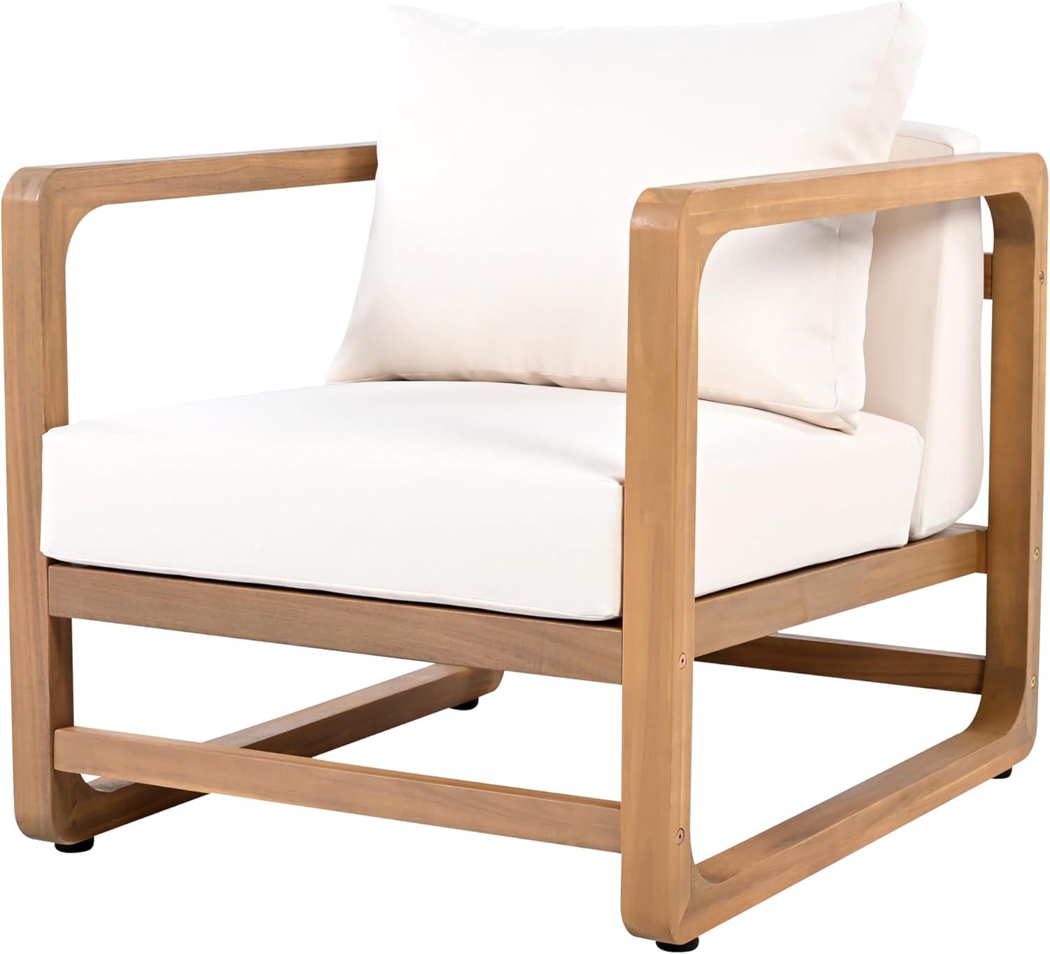 image:imageChristopher Knight Home Xerath Acacia Wood Lounge Chair Outdoor Oversized Accent Chair with Removable Cushion Set Comfy Reading Seating for GardenBackyard Comfort Cushions Seating Natural White