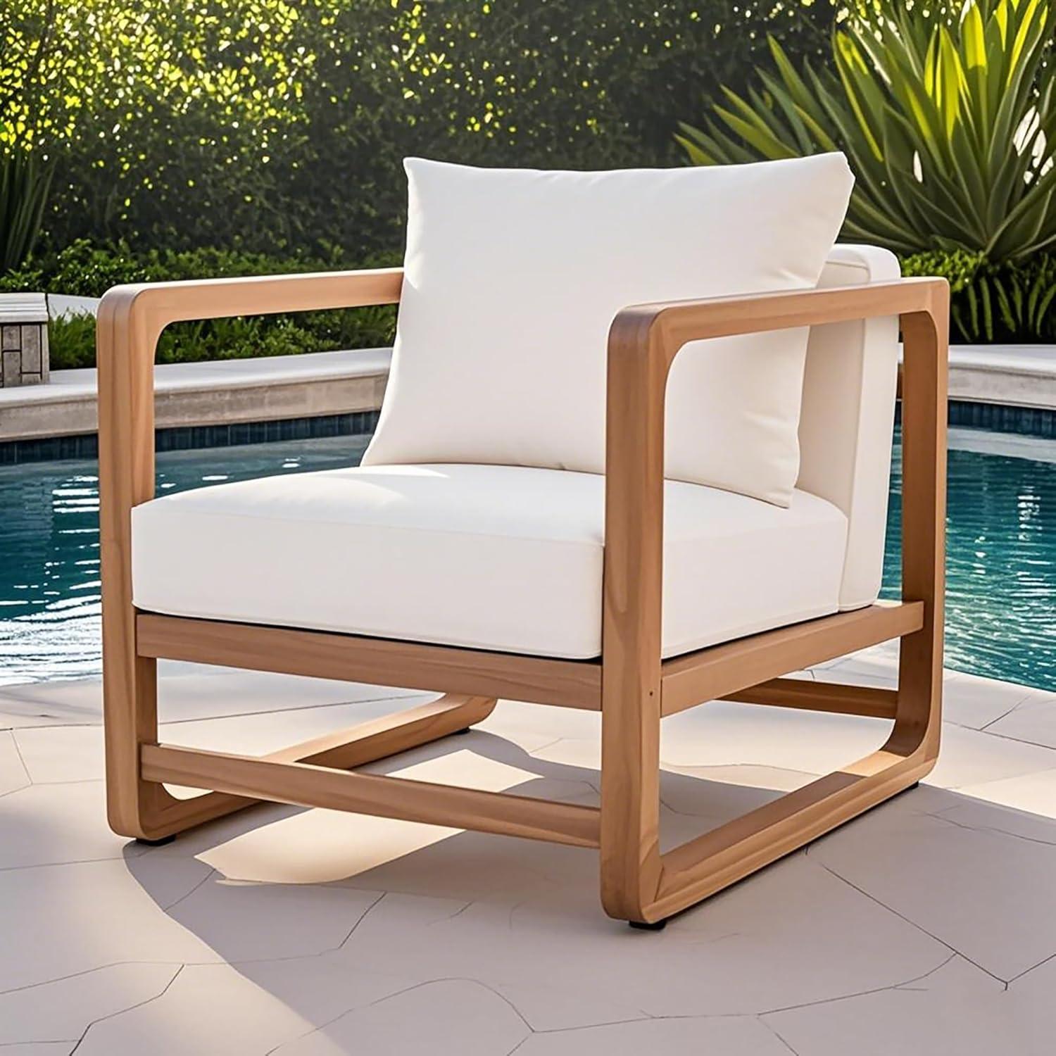 image:imageChristopher Knight Home Xerath Acacia Wood Lounge Chair Outdoor Oversized Accent Chair with Removable Cushion Set Comfy Reading Seating for GardenBackyard Comfort Cushions Seating Natural White