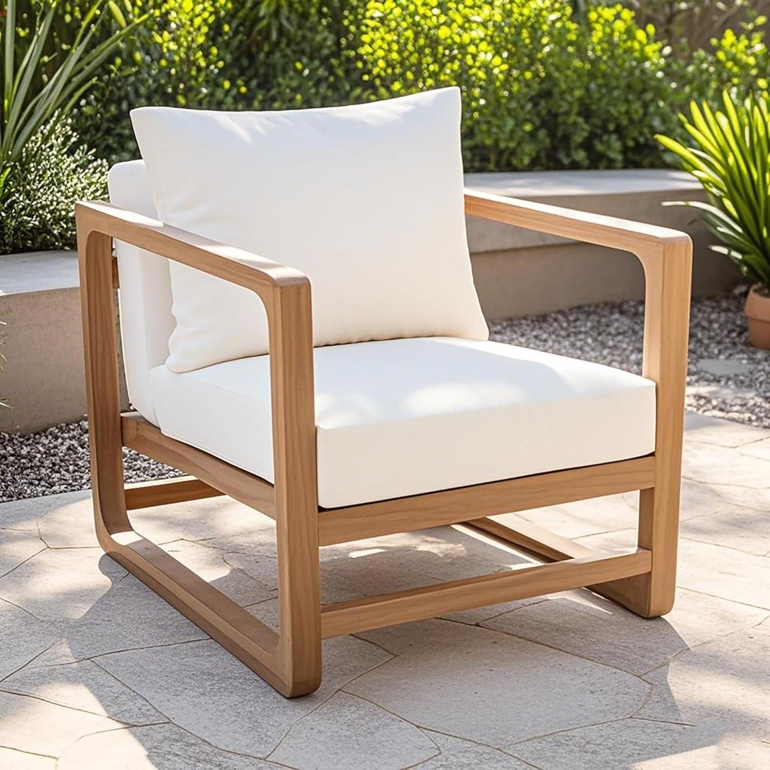 image:imageChristopher Knight Home Xerath Acacia Wood Lounge Chair Outdoor Oversized Accent Chair with Removable Cushion Set Comfy Reading Seating for GardenBackyard Comfort Cushions Seating Natural White
